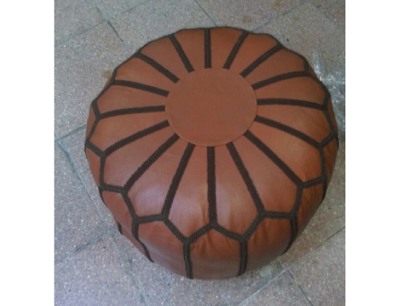 Beige Leather Pouffe Pouf Puff Footstool Ottoman [ Click to See Photos ]