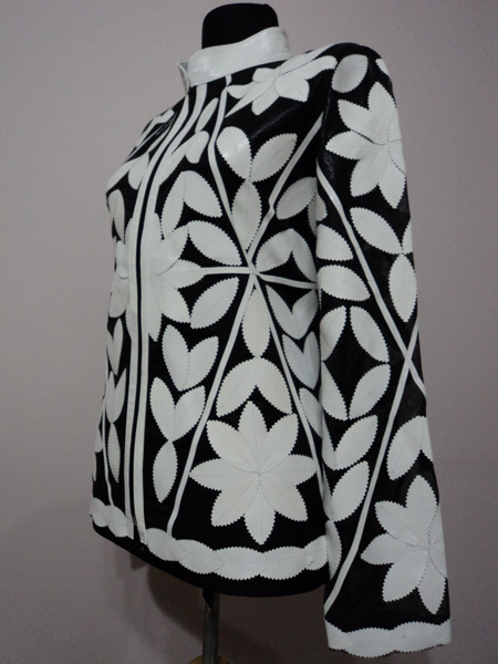 White Leather Leaf Jacket for Women