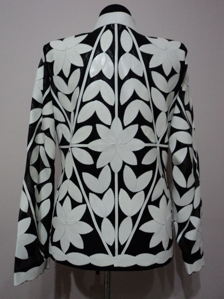 White Leather Leaf Jacket for Women