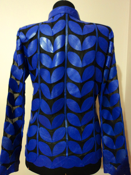 Plus Size Blue Leather Leaf Jacket for Women