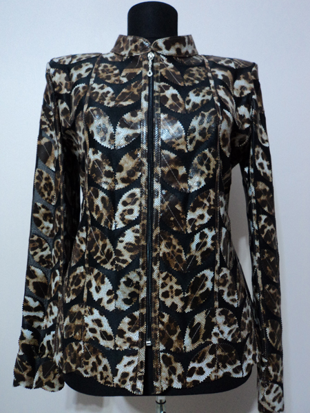 Plus Size Leopard Pattern Black Leather Leaf Jacket for Women [ Click to See Photos ]